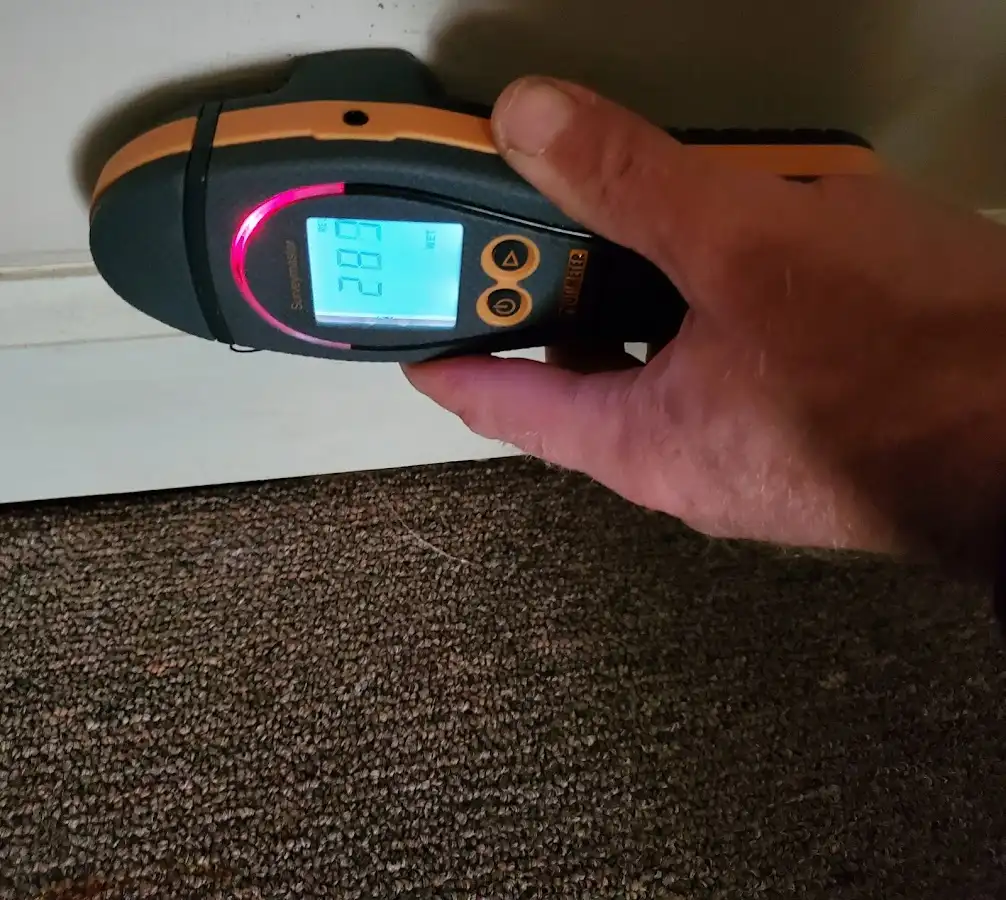 Moisture detection at baseboard during Burst Pipe Cleanup in San Leandro